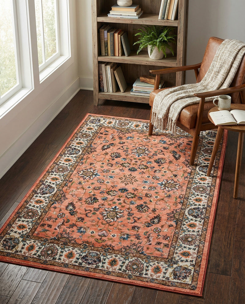 Casablanca Tapestry Collection Area Rug -  Marrakech (Salmon) Rectangle Salmon  lifestyle 12