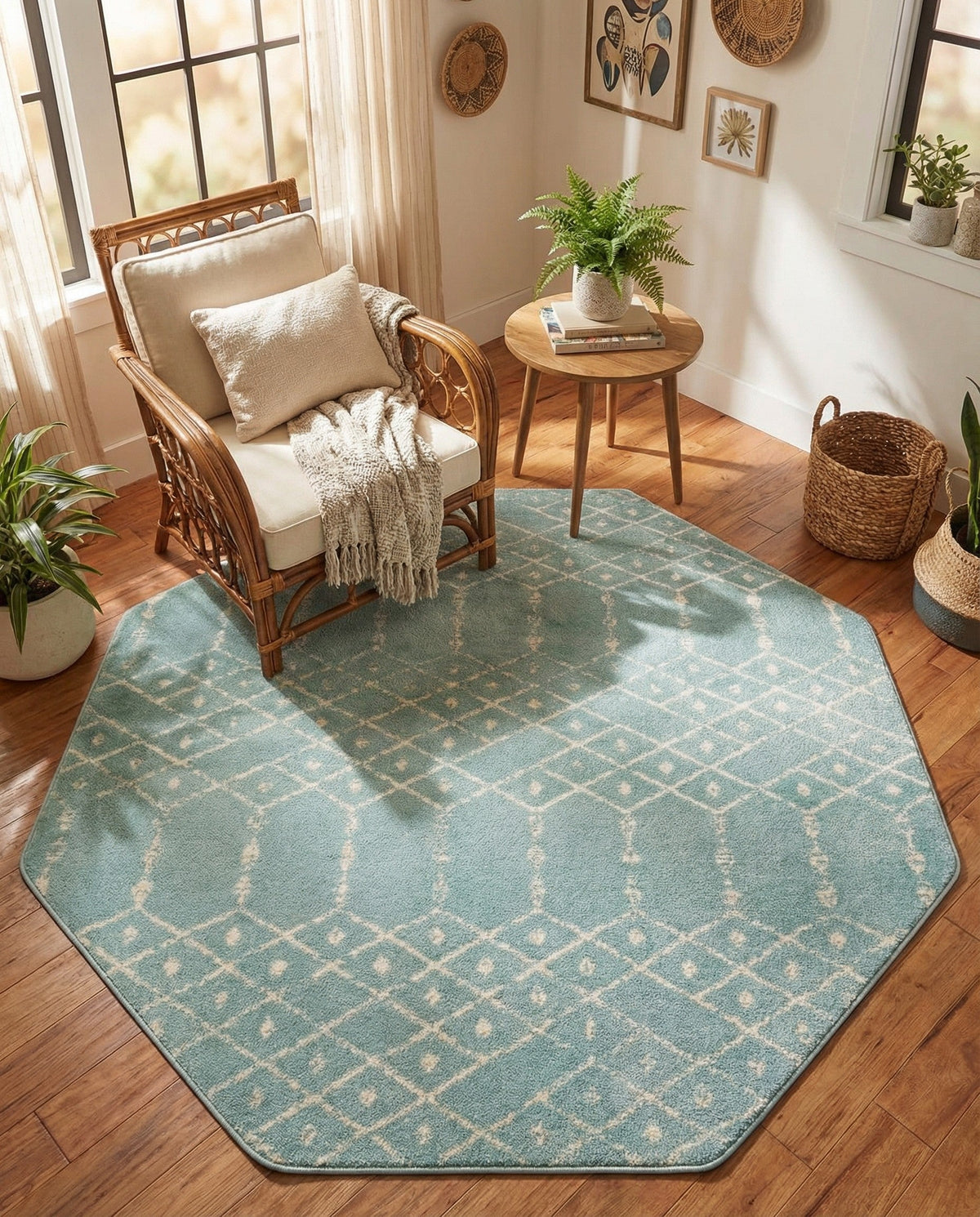 Marrakesh Lattice Collection Area Rug - Casablanca (Aqua) Octagon Aqua  lifestyle 95