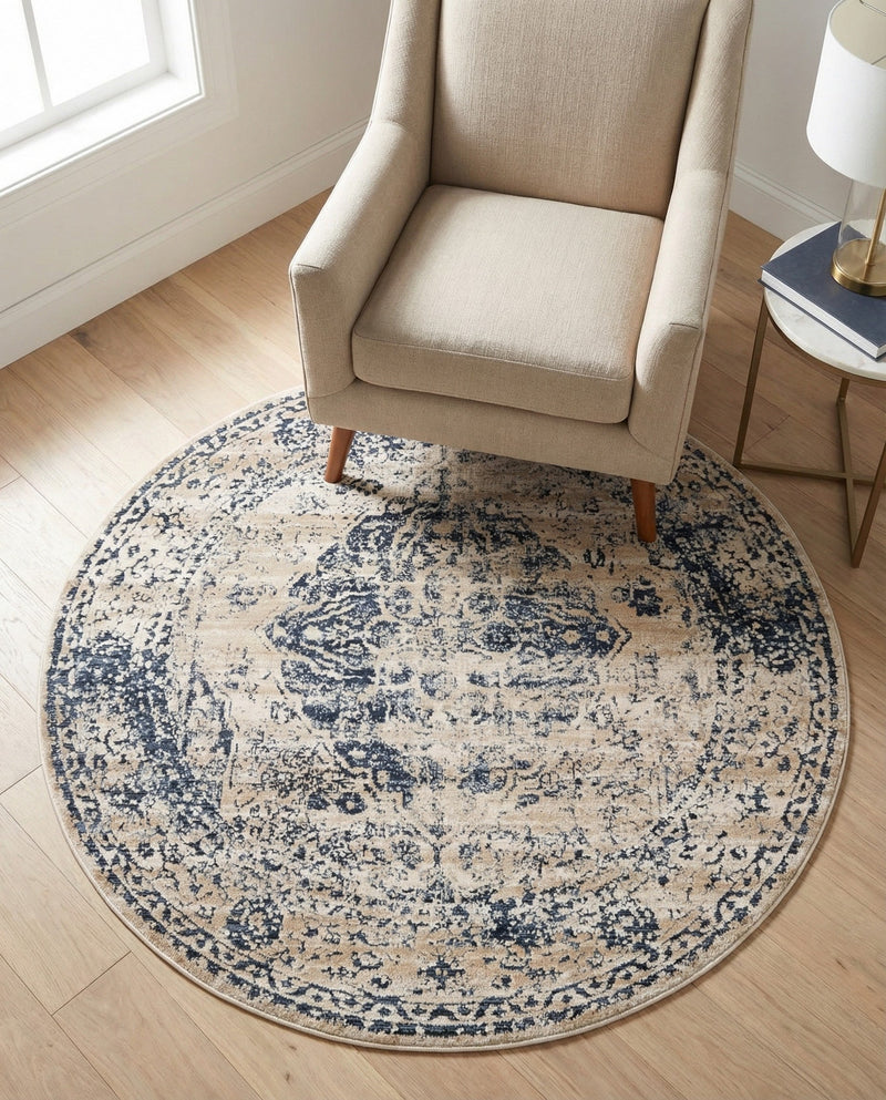 Coastal Manor Collection Area Rug -  Dunes Round Dark Blue  lifestyle 51