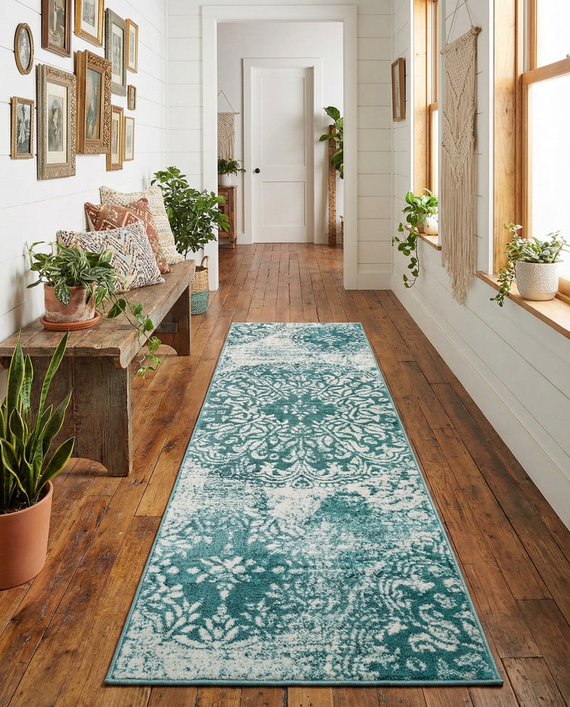 Riviera Elegance Collection Area Rug -  Monaco (Turquoise) Runner Turquoise  lifestyle 73