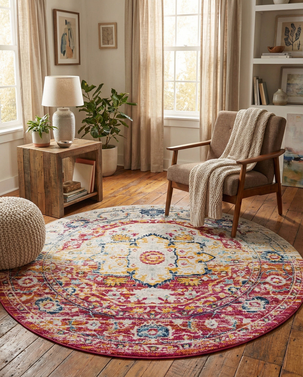 Parisian Elegance Collection Area Rug - Versailles (Pink Gray) Round Pink Gray  lifestyle 81