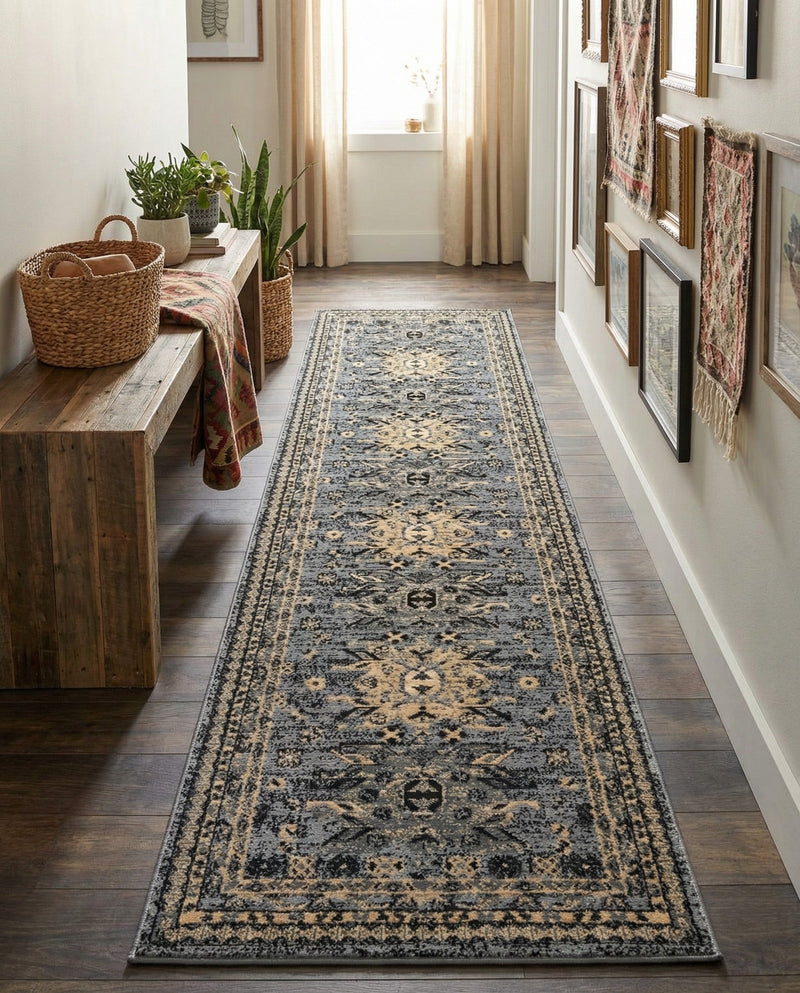 Tabriz Tapestries Collection Area Rug - Azerbaijan (Gray) Runner Gray  lifestyle 63