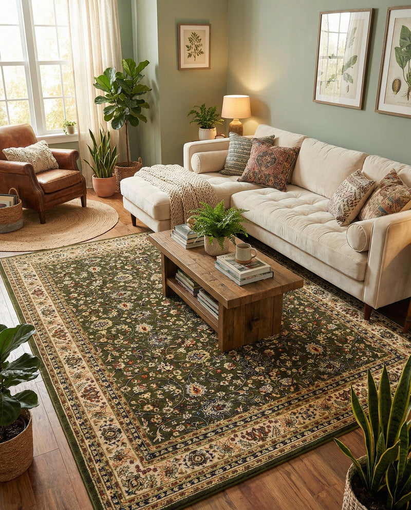 Isfahan Elegance Collection Area Rug - Naghsh-e Jahan (Green) Rectangle Green  lifestyle 38