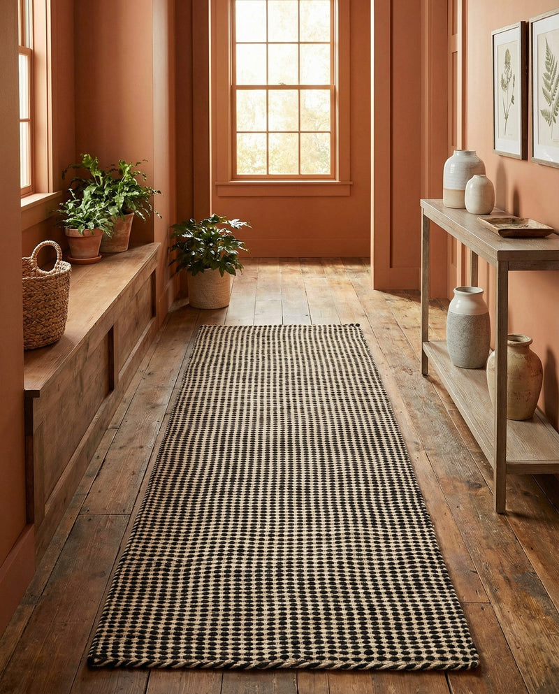 Sequoia Handwoven Jute Collection Area Rug - Aspen Runner Black and White  lifestyle 13