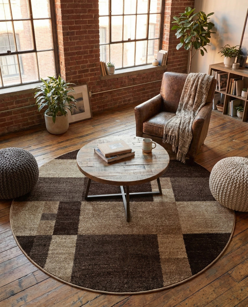 Autumn Meadow Collection Area Rug -  Sycamoreside (Light Brown) Round Light Brown  lifestyle 66