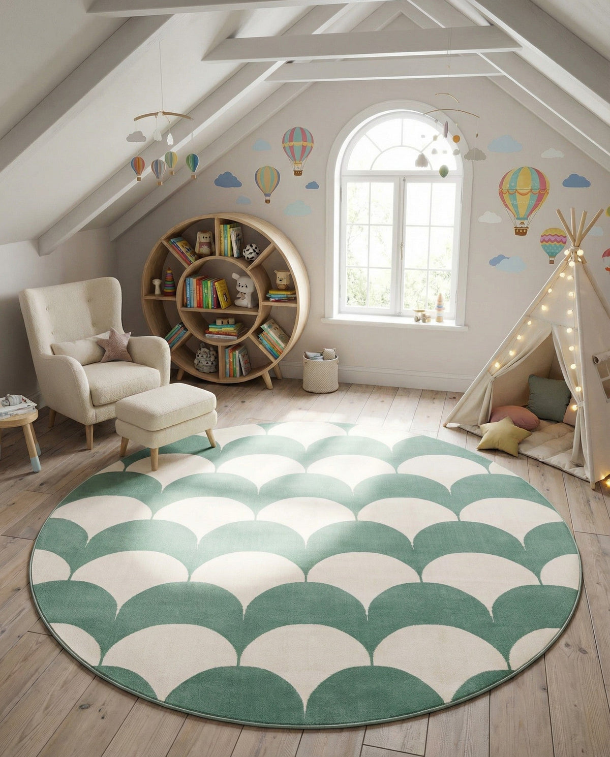 Wonder Tykes Collection Area Rug - Sparklewood Round Soft Green  lifestyle 132