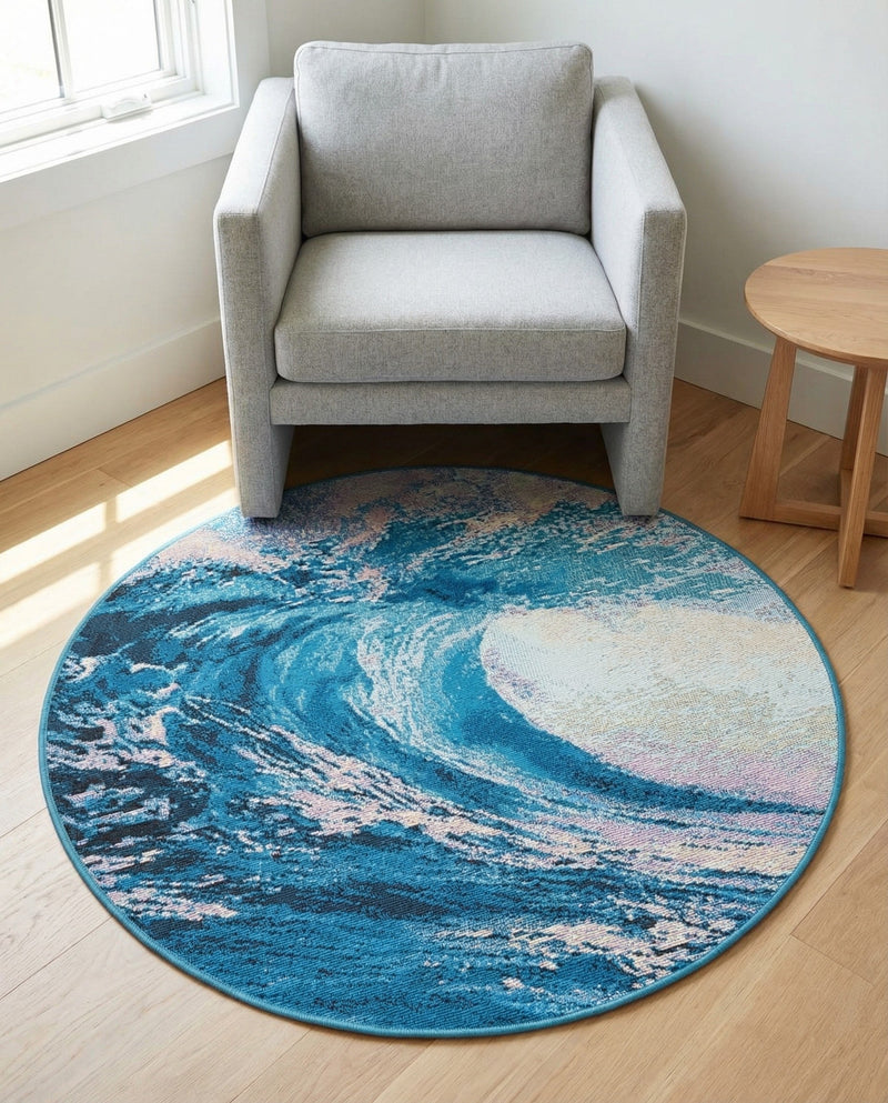Urban Terrace Collection Area Rug - Veranda Round Blue  lifestyle 41