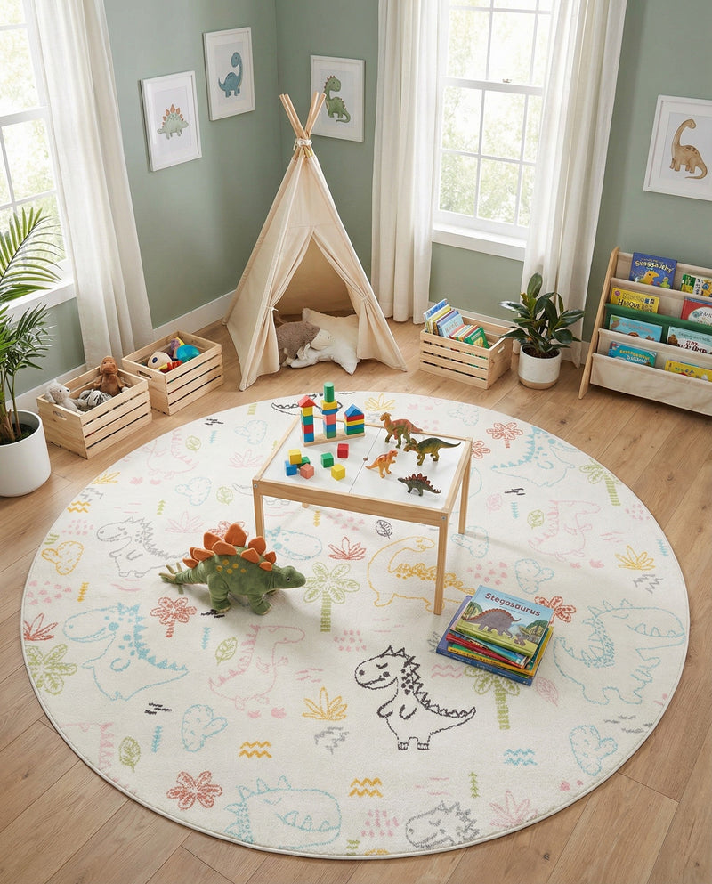 Wonder Tykes Collection Area Rug -  Abstracta Round Ivory  lifestyle 29