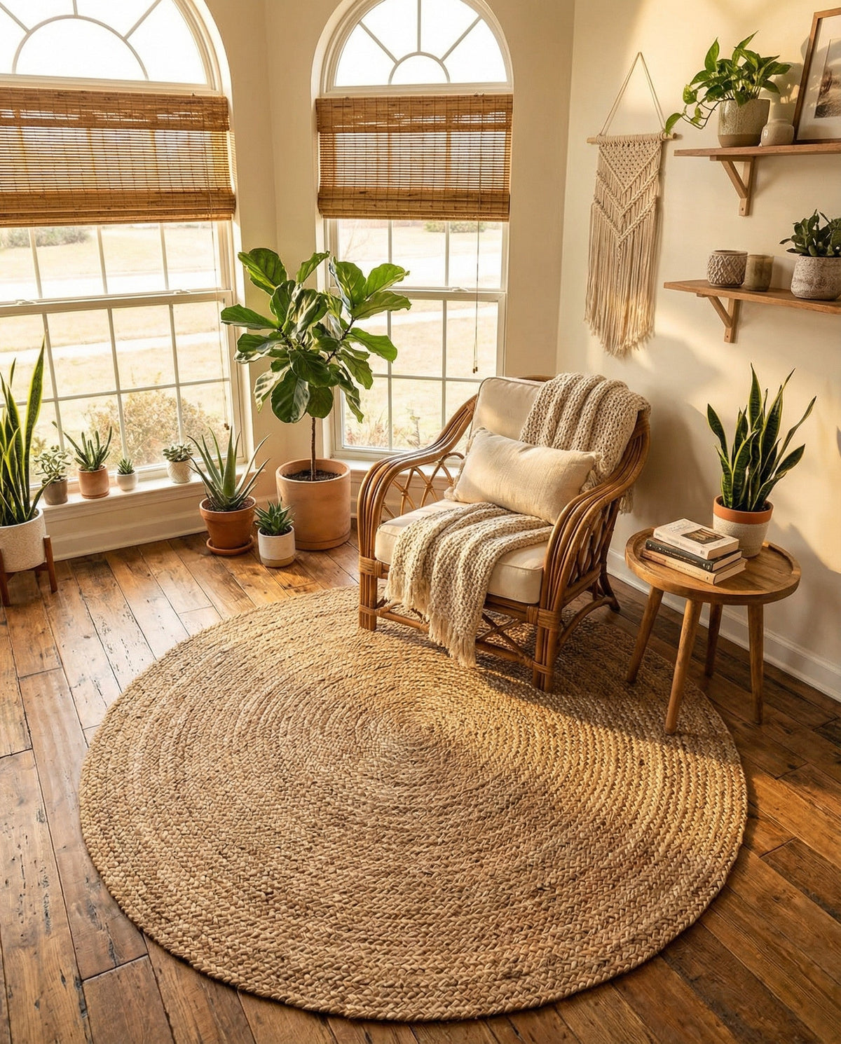Woven Seaside Jute Collection Area Rug - Savannah (Natural) Round Natural  lifestyle 130