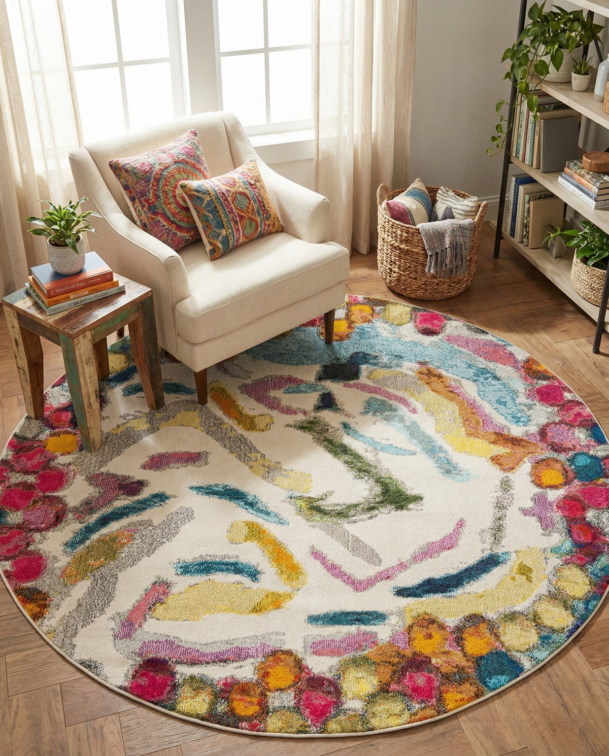Colorburst Oasis Collection Area Rug -  Calypso Round Multi  lifestyle 81
