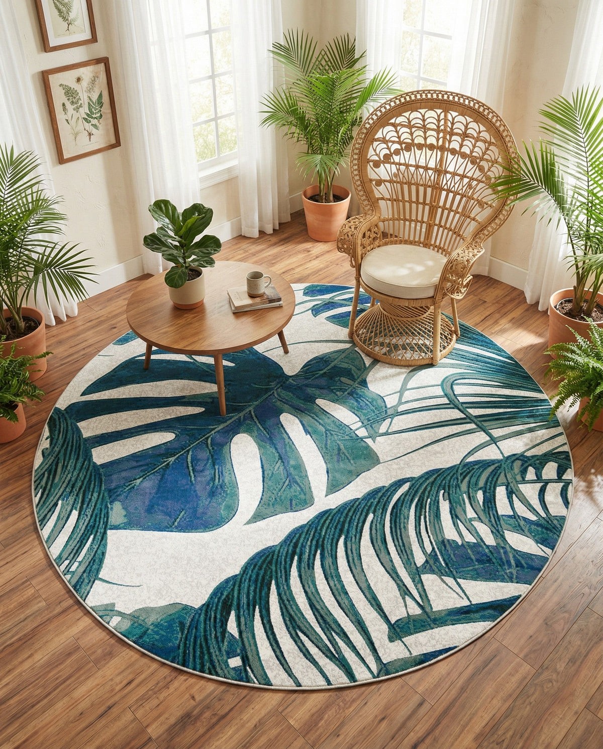 Meadow Breeze Collection Area Rug -  Clover Round Ivory  lifestyle 195