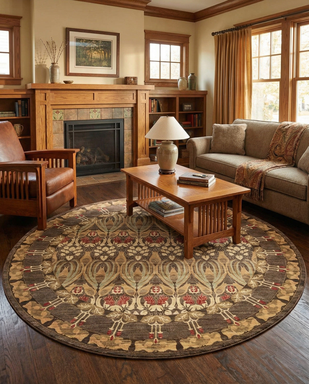 Chelsea Elegance Collection Area Rug -  Brompton (Brown) Round Brown  lifestyle 119
