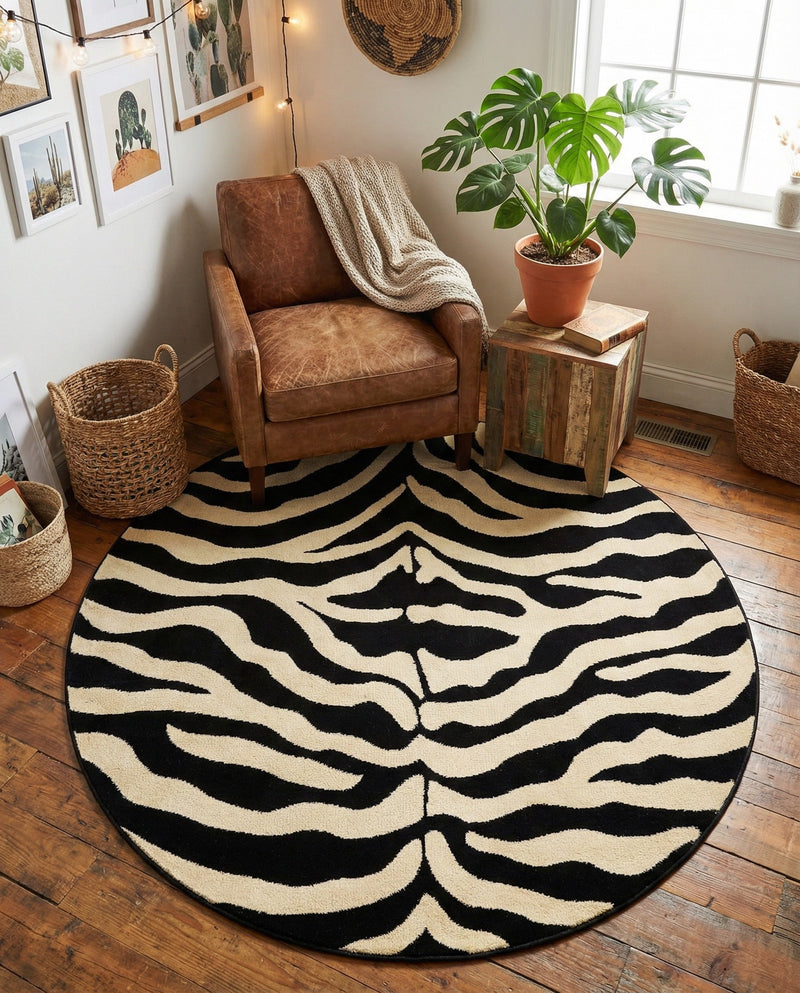 Savannah Sojourn Collection Area Rug -  Kilimanjaro Round Black  lifestyle 54