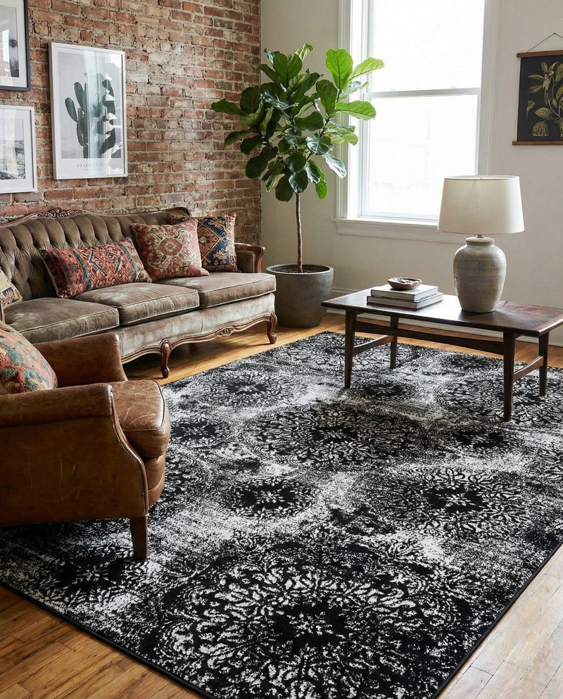 Riviera Elegance Collection Area Rug -  Monaco (Black) Rectangle Black  lifestyle 28