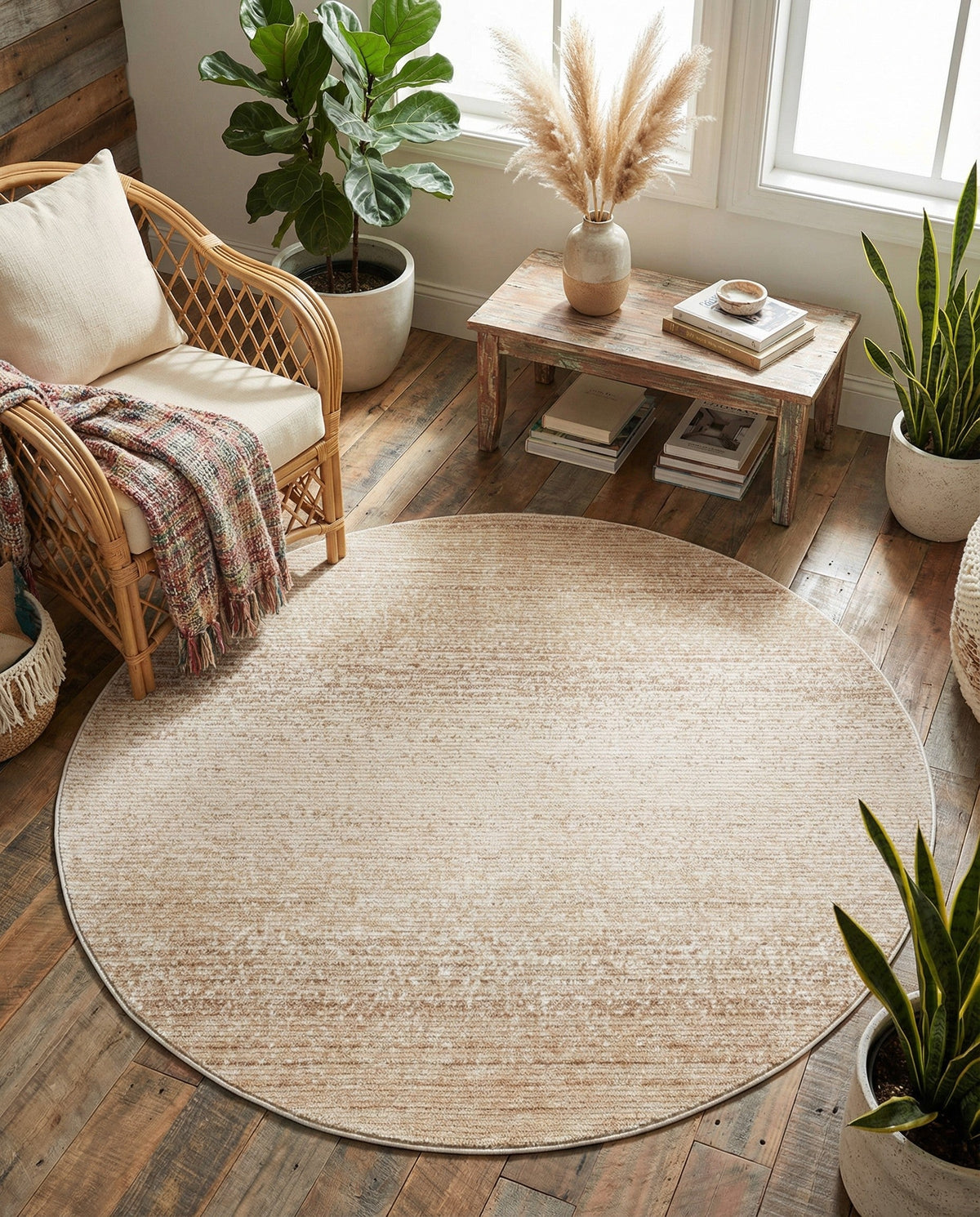 Jewel Oasis Collection Area Rug - Sapphire (Ivory) Round Ivory  lifestyle 111