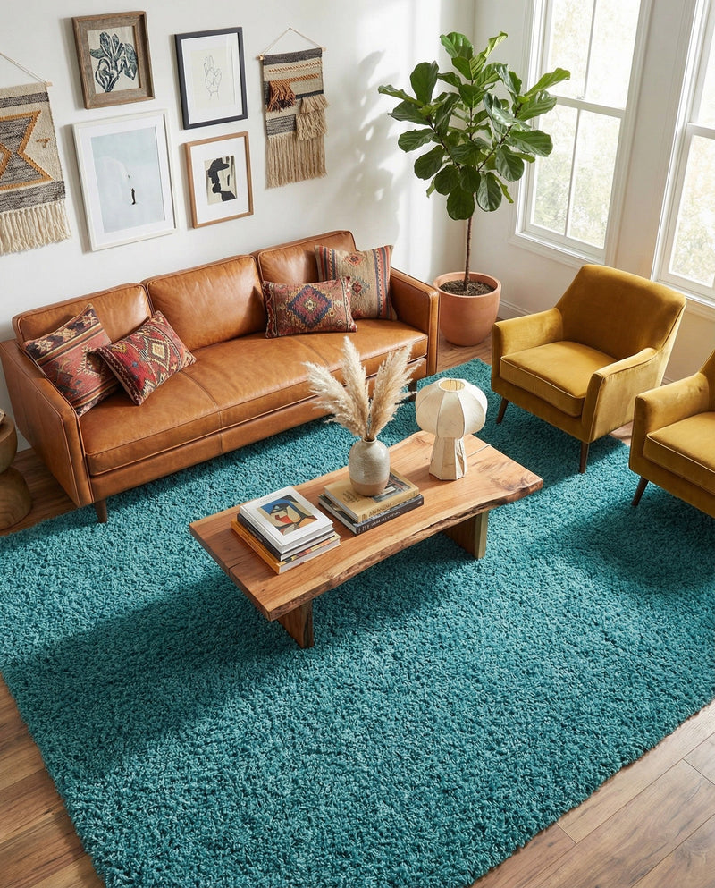 Plush Oasis Collection Area Rug - Serenity (Deep Aqua Blue) Rectangle Deep Aqua Blue  lifestyle 26