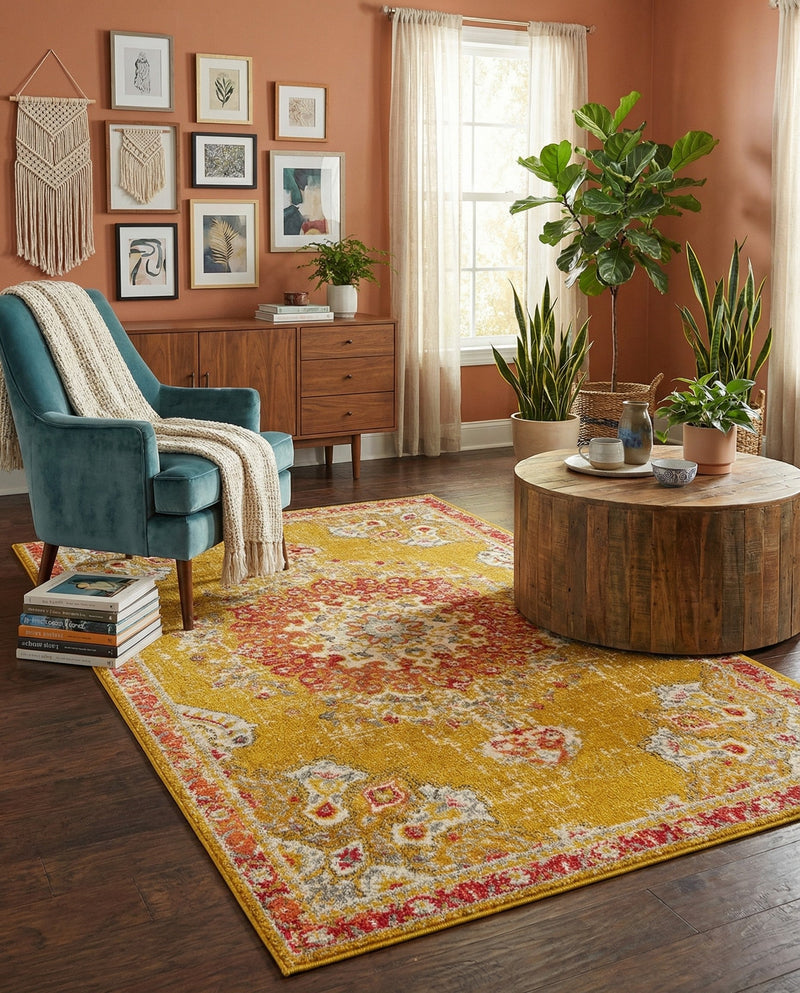 Brighton Terrace Collection Area Rug - Hove (Gold) Rectangle Gold  lifestyle 22