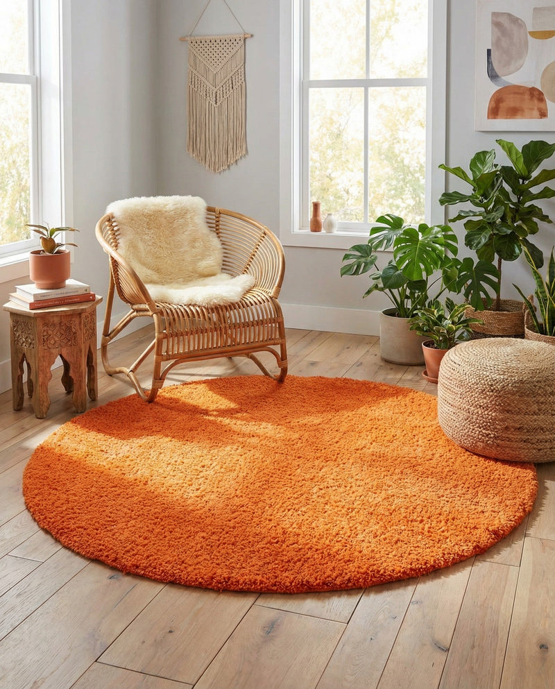 Plush Oasis Collection Area Rug - Serenity (Tiger Orange) Round Tiger Orange  lifestyle 66