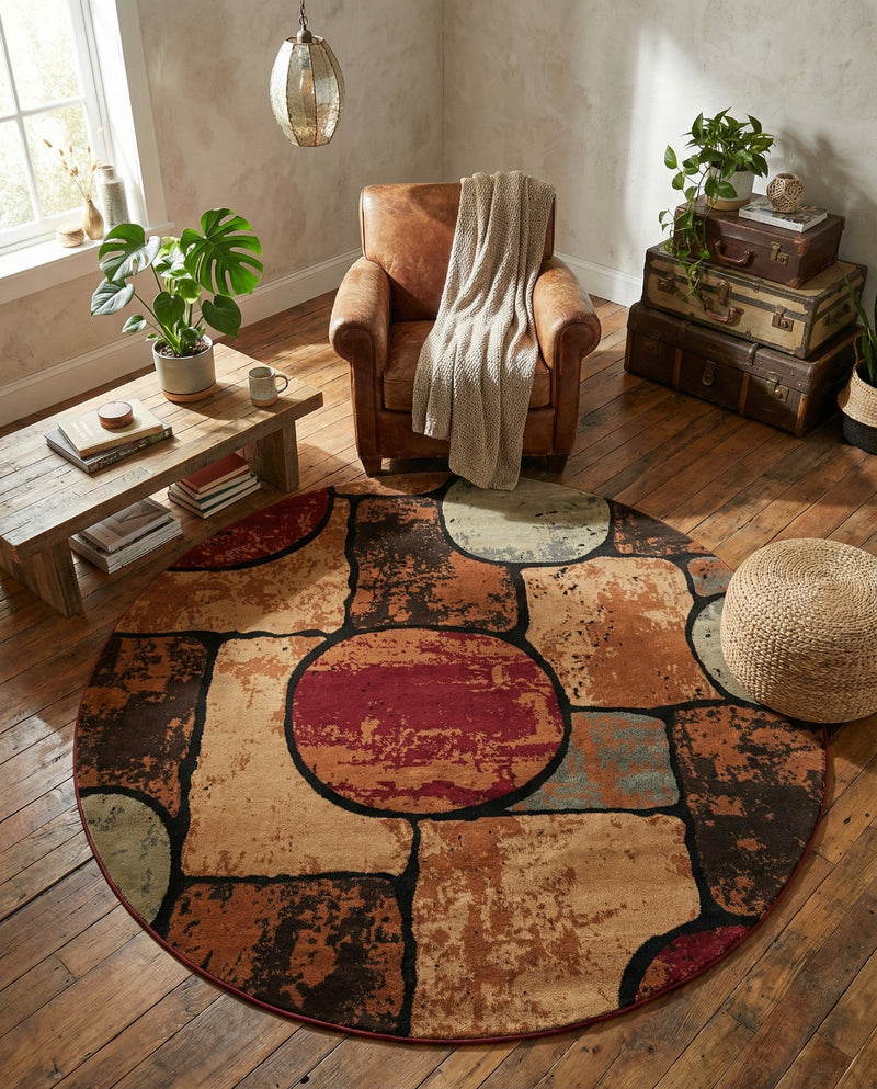 Bistro Lounge Collection Area Rug -  Cappuccino Round Multi  lifestyle 50