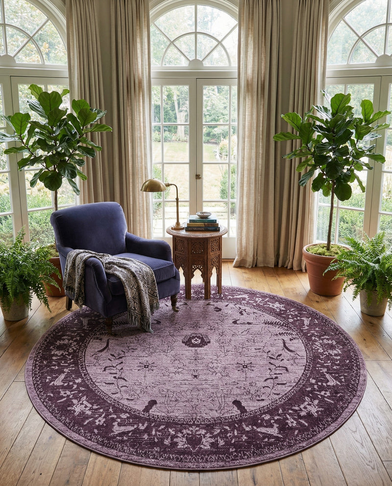 Horizon Collection Area Rug -  Apex (Purple) Round Purple  lifestyle 48