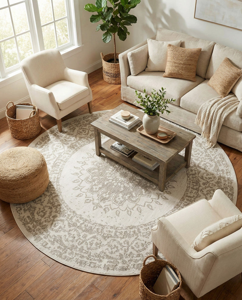 Patio Heritage Collection Area Rug -  Lafayette (Gray) Round Gray  lifestyle 56