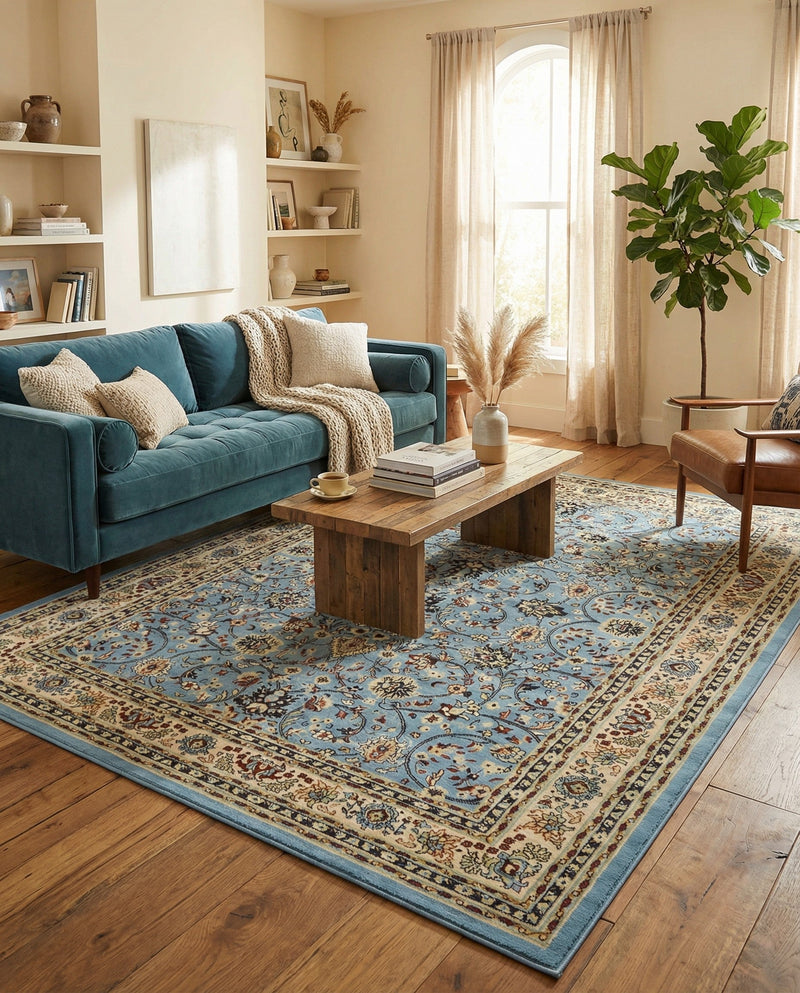 Isfahan Elegance Collection Area Rug - Naghsh-e Jahan (Light Blue) Rectangle Light Blue  lifestyle 27