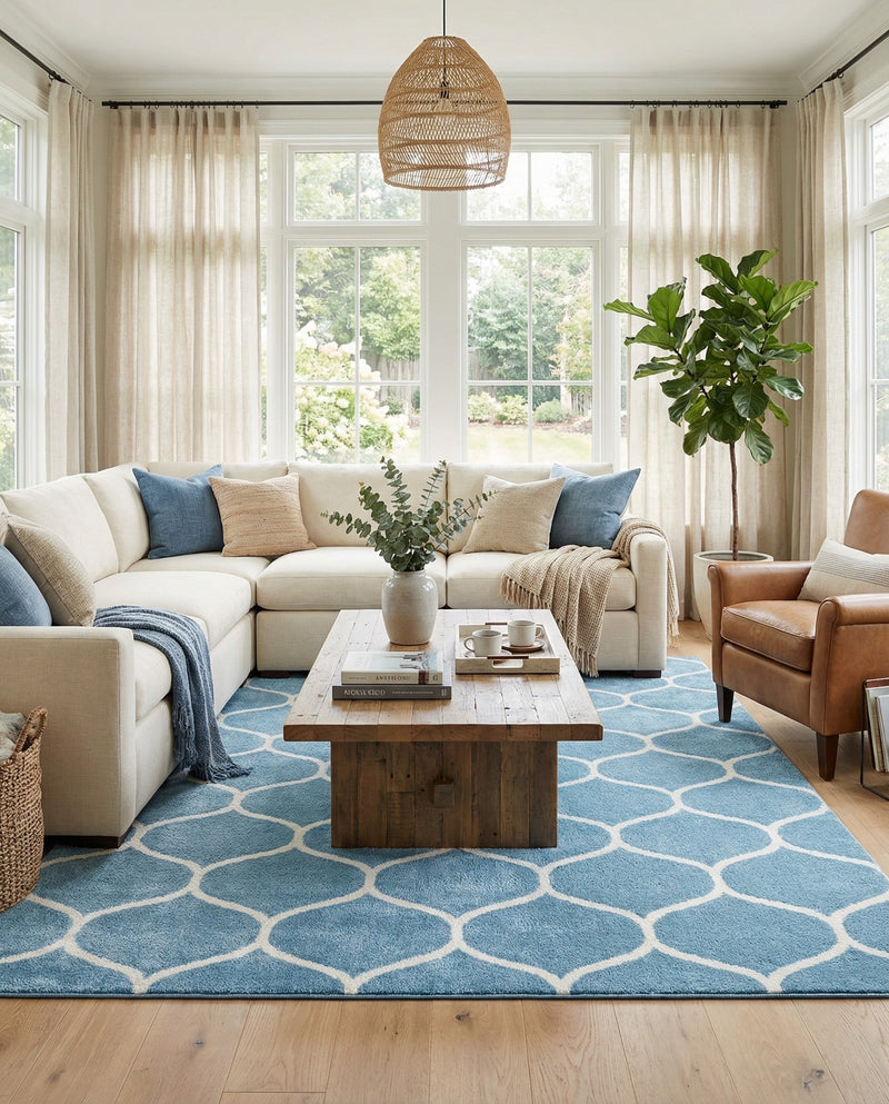 Trellis Mosaic Collection Area Rug -  Pergolatown (Light Blue) Rectangle Light Blue  lifestyle 15