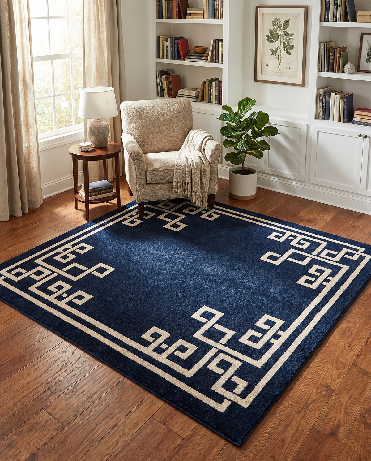 Aegean Labyrinth Collection Area Rug -  Rhodes Square Dark Blue  lifestyle 111