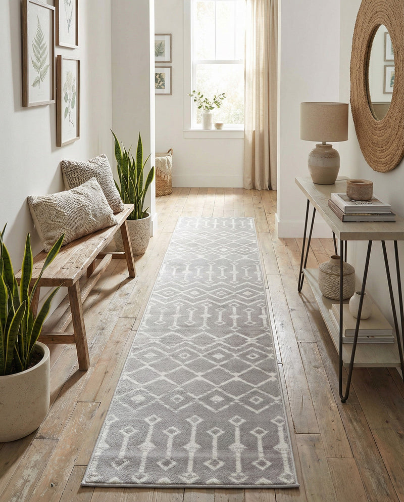 Marrakech Lattice Collection Area Rug - Medina (Light Gray) Runner Light Gray  lifestyle 53