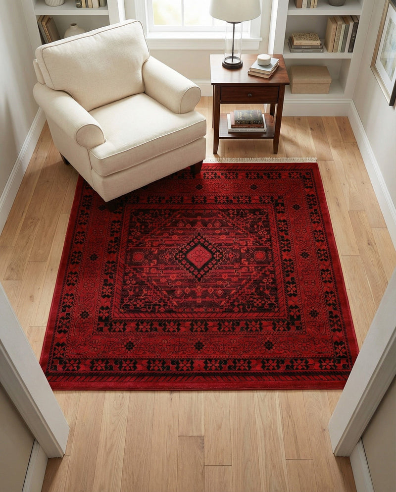Samarkand Elegance Collection Area Rug -  Zarafshan Square Red  lifestyle 52