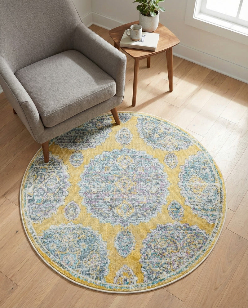 Arcadia Rugs Collection Area Rug -  Atlantis (Yellow) Round Yellow  lifestyle 28