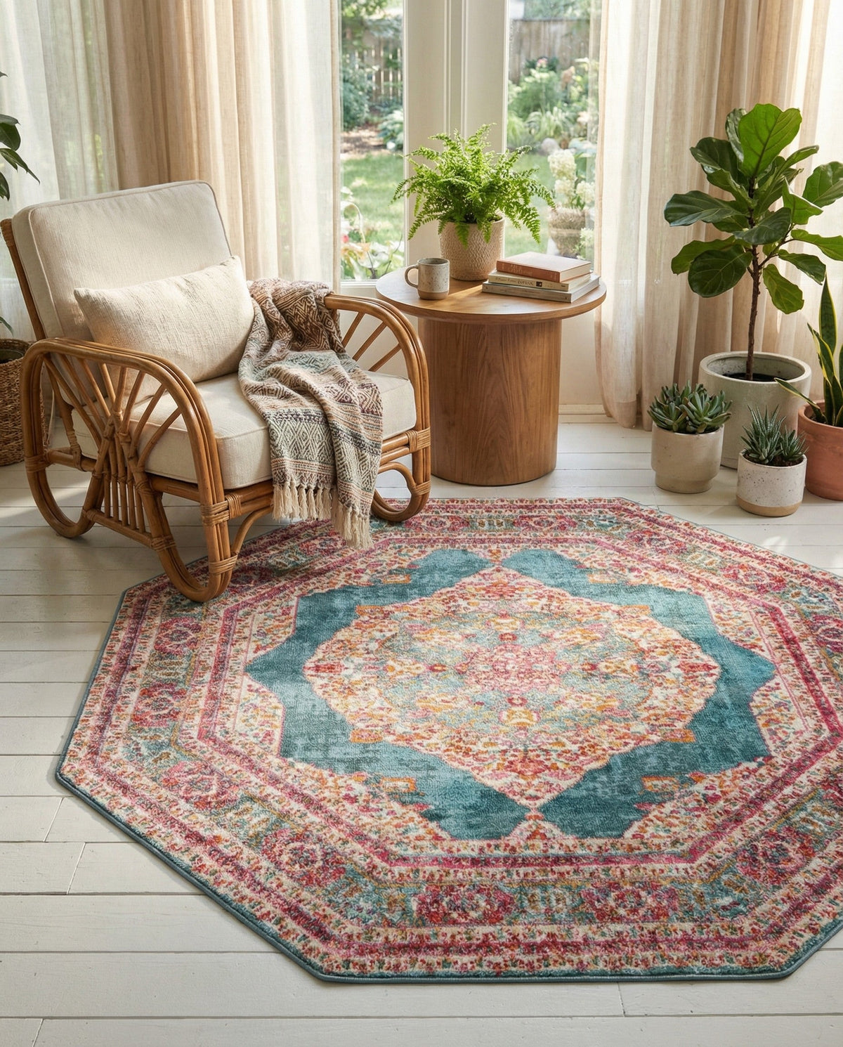 Caribbean Breeze Collection Area Rug -  Windward Octagon Turquoise  lifestyle 96