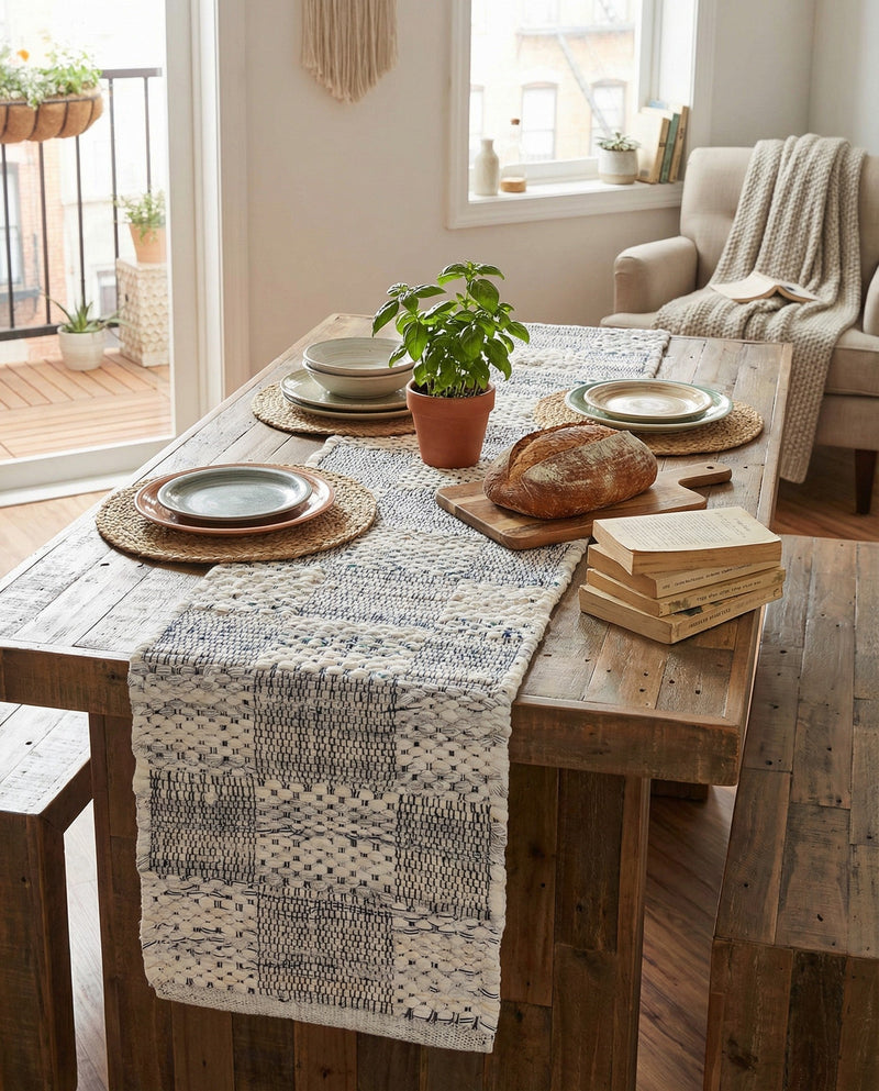 Thar Cotton Collection Area Rug - Serengeti Table Runner Ivory  lifestyle 11