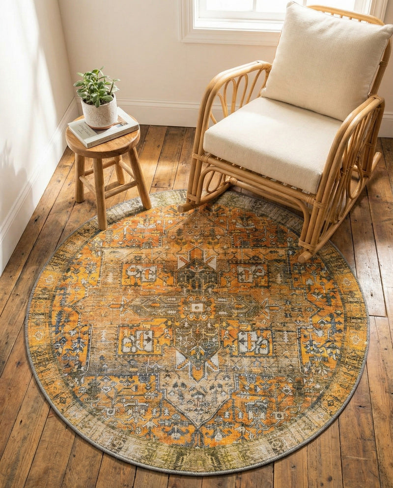 Heritage Elegance Collection Area Rug -  Windsor (Yellow) Round Yellow  lifestyle 41