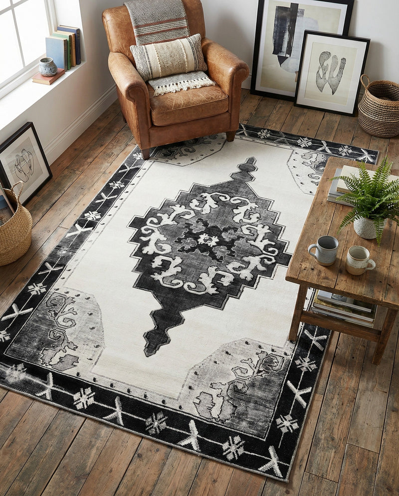 Heritage Elegance Collection Area Rug -  Winterthur (Black and White) Rectangle Black and White  lifestyle 11