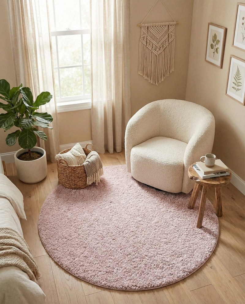 Cozy Comfort Shag Collection Area Rug - Haven (Pink) Round Pink  lifestyle 66