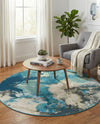 Urban Terrace Collection Area Rug -  Gazebo Round Blue and Ivory  lifestyle 50