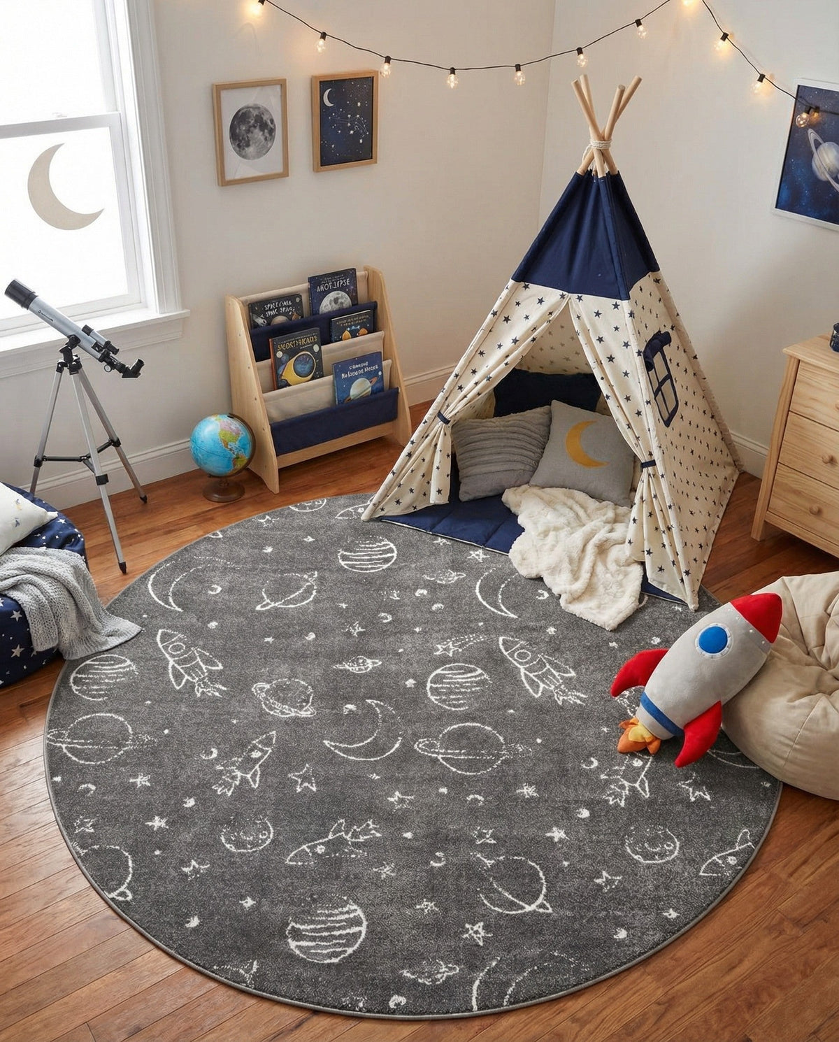 Wonder Tykes Collection Area Rug -  Jigsaw Round Gray  lifestyle 79
