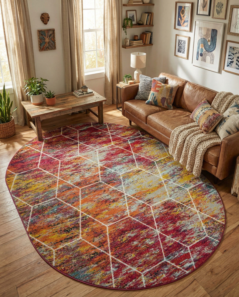 Trellis Mosaic Collection Area Rug - Arborville (Multi) Oval Multi  lifestyle 83