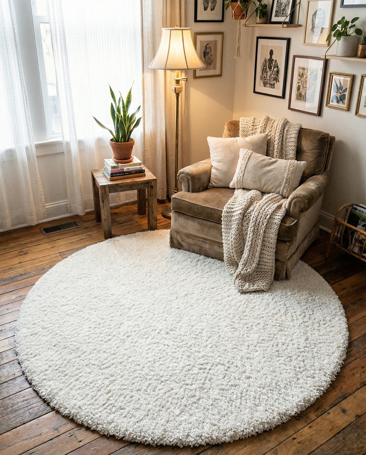 Plush Oasis Collection Area Rug - Serenity (Snow White) Round Snow White  lifestyle 108
