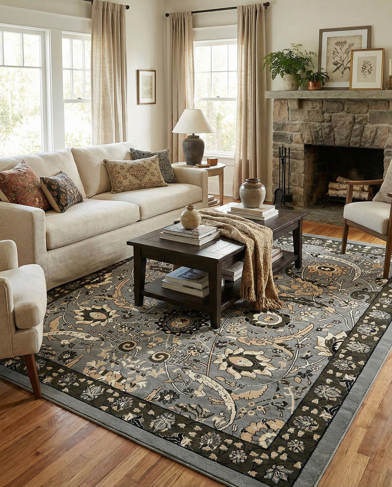 Tabriz Tapestry Collection Area Rug - Sahand (Dark Gray) Rectangle Dark Gray  lifestyle 14