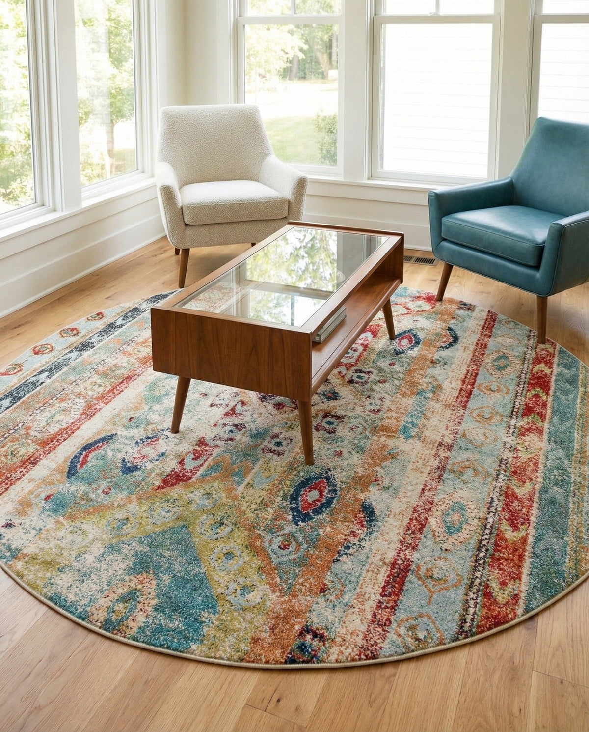 Sedona Vista Collection Area Rug -  Navajo Round Blue  lifestyle 83