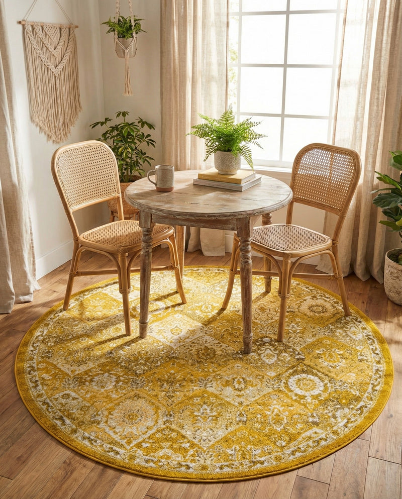 Brighton Terrace Collection Area Rug -  Rottingdean (Yellow) Round Yellow  lifestyle 36