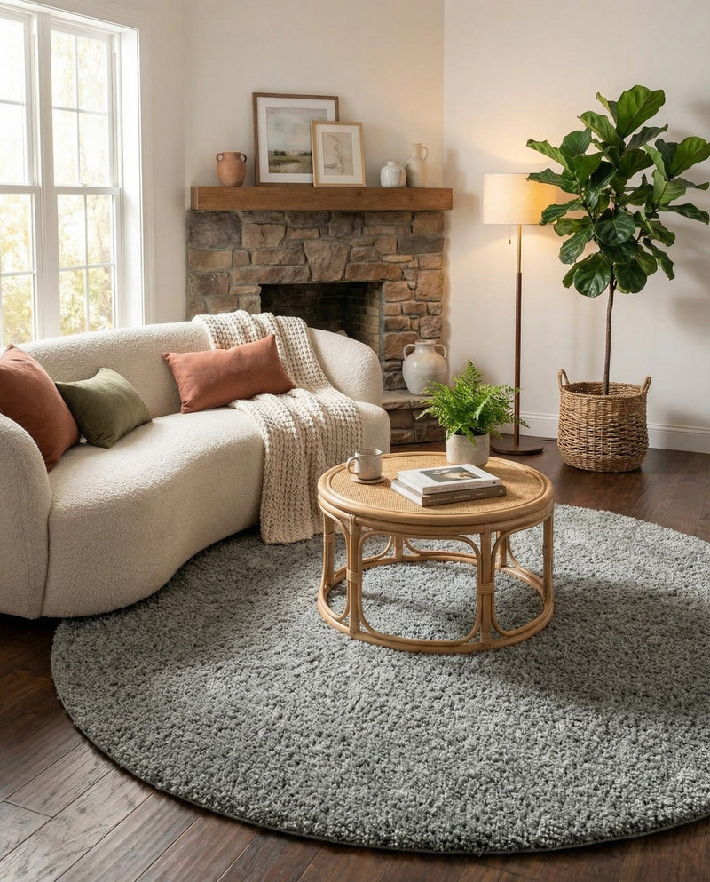 Cozy Comfort Shag Collection Area Rug - Haven (Cloud Gray) Round Cloud Gray  lifestyle 67