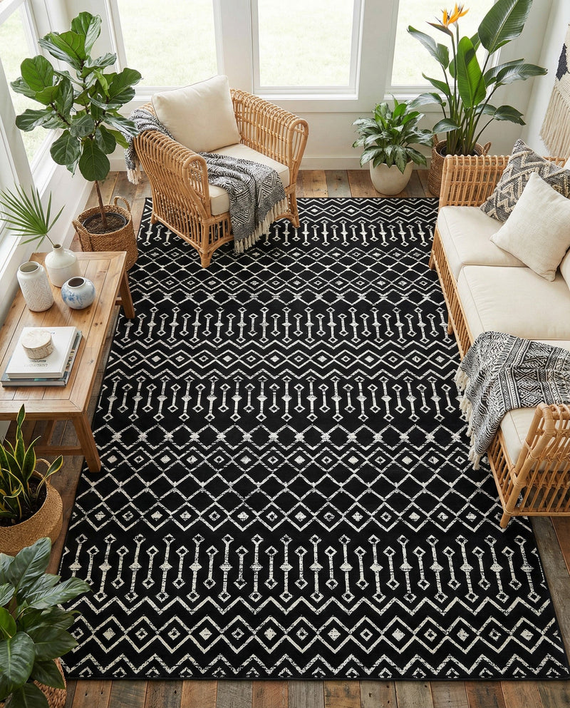 Marrakech Lattice Collection Area Rug - Medina (Black) Rectangle Black  lifestyle 11