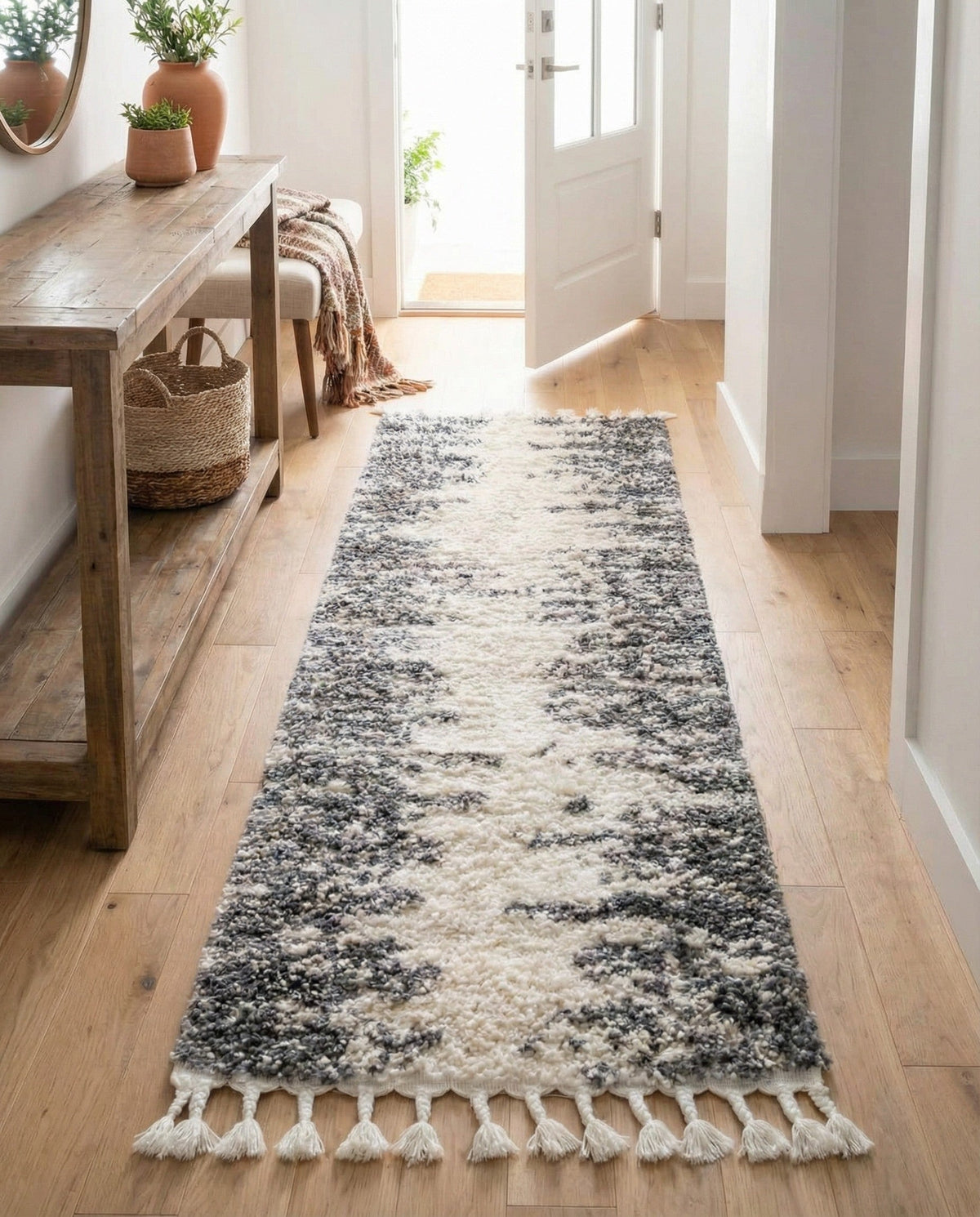 Tranquil Tides Shag Collection Area Rug - Marina Runner White  lifestyle 207