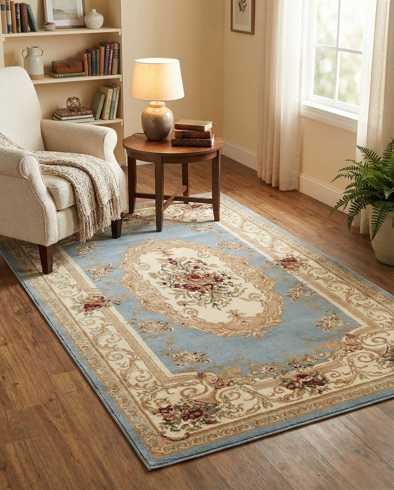 Versailles Elegance Collection Area Rug -  Louveciennes (Light Blue) Rectangle Light Blue  lifestyle 12