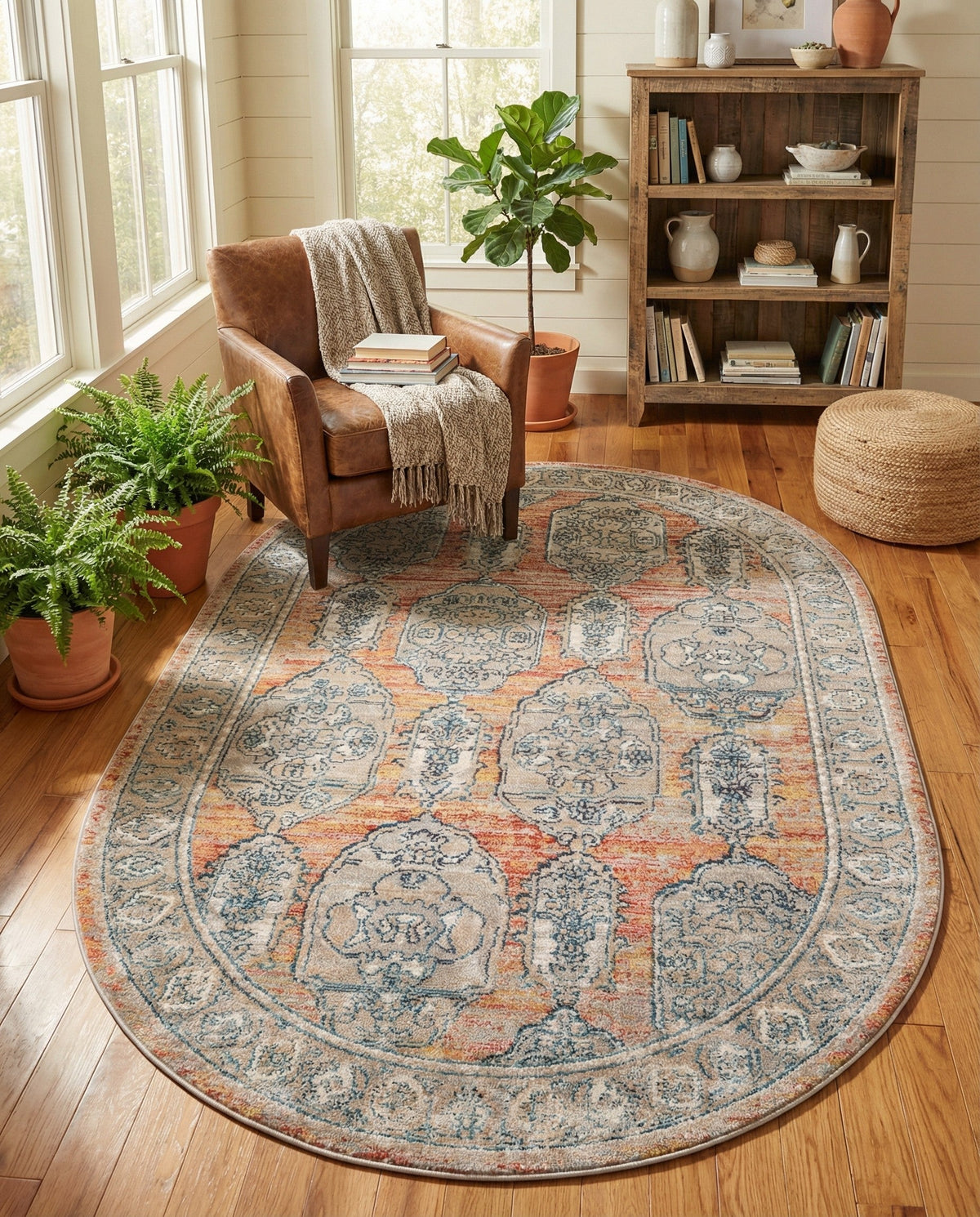 Seville Stripes Collection Area Rug -  Granada (Brick Red) Oval Brick Red  lifestyle 75