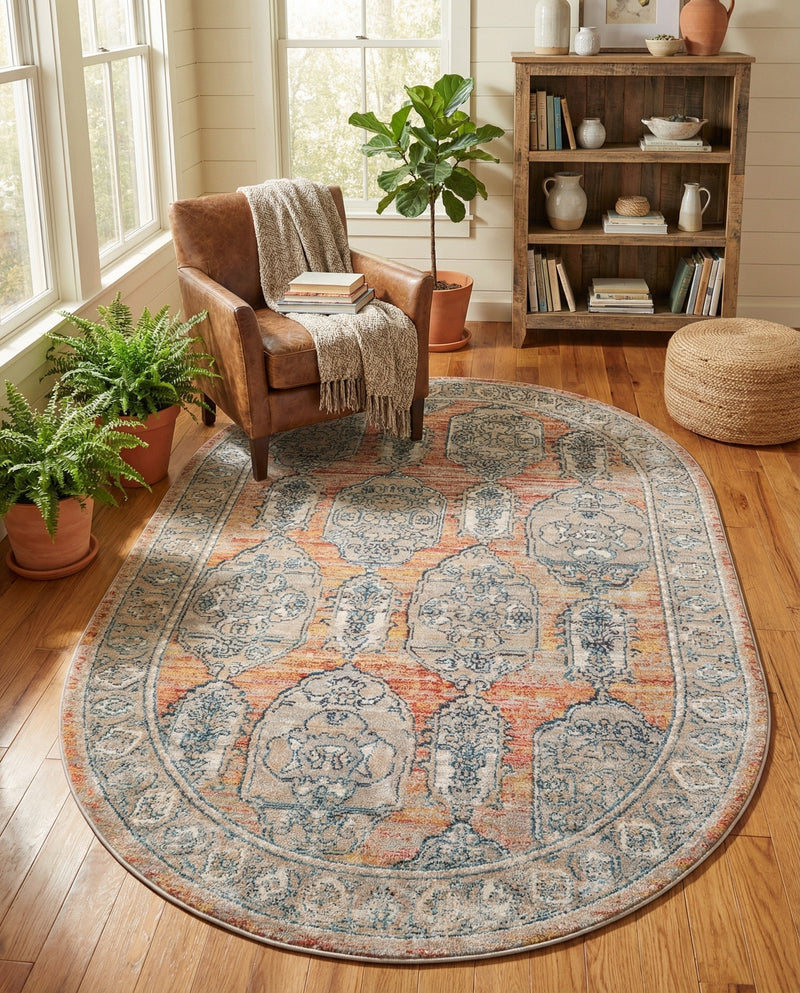Seville Stripes Collection Area Rug -  Granada (Brick Red) Oval Brick Red  lifestyle 75