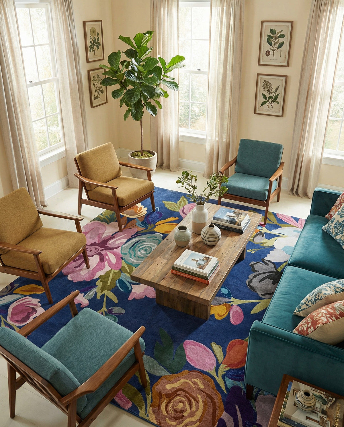 Meadow Breeze Collection Area Rug - Wildflower Square Blue  lifestyle 183